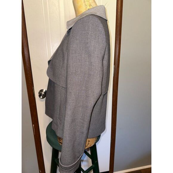 NWT Tommy Hilfiger Women's Gray Contrast-Trim Trench Jacket Blazer Size 4 - Picture 10 of 16